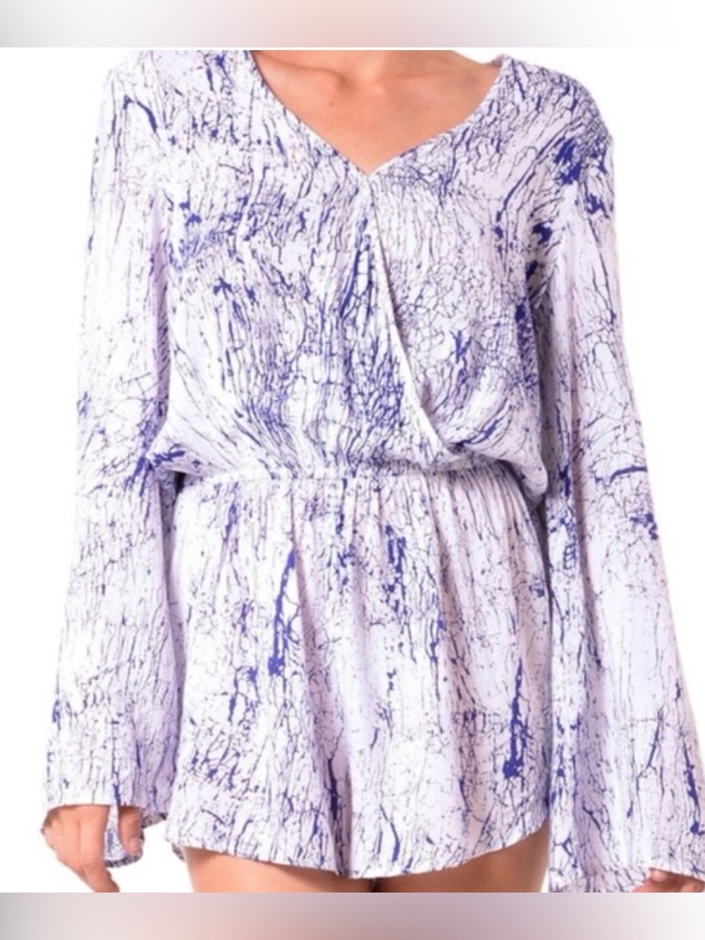 Betro Simone Blue White Crackled Pattern Romper - size medium